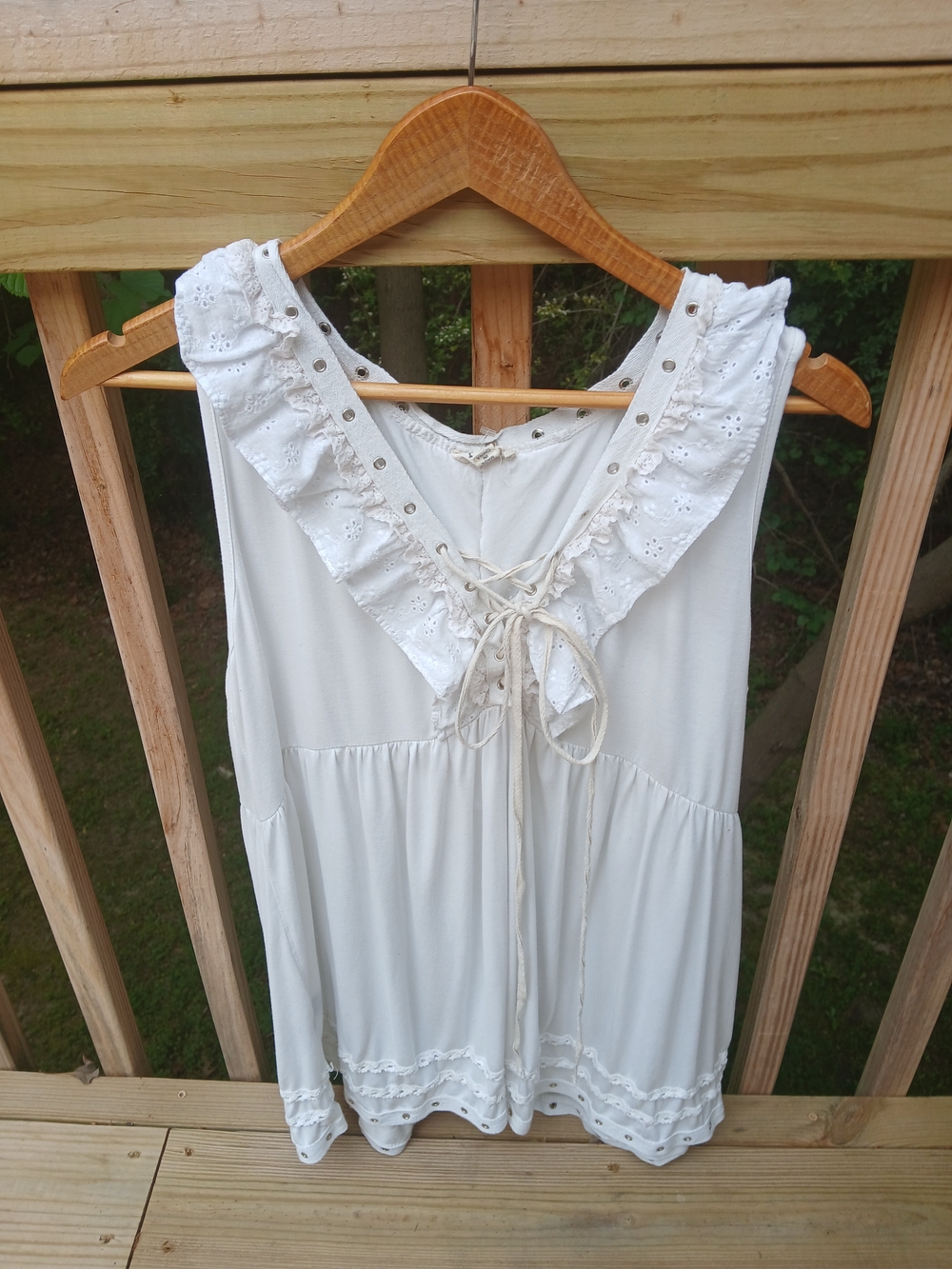 POL White Eyelet Ruffle Tank Top